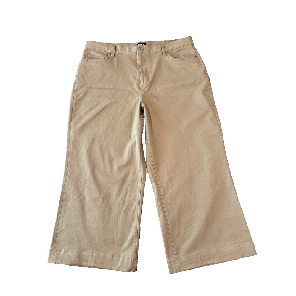 Lands' End 16P Wide Leg Cropped Chino Pants Stretch Cotton Neutral Khaki Summer